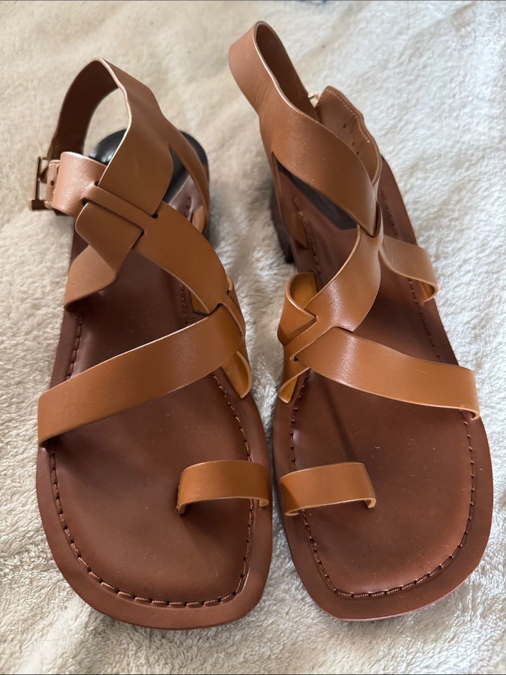 Franco Sarto Tan Ankle Strap Leather-Sandals. Size 8.5